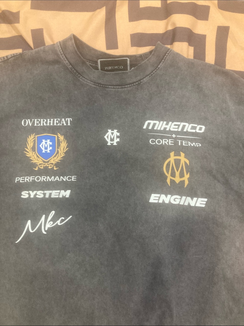 Miken Black Washed Long Sleeve Crewneck with White & Gold Logos